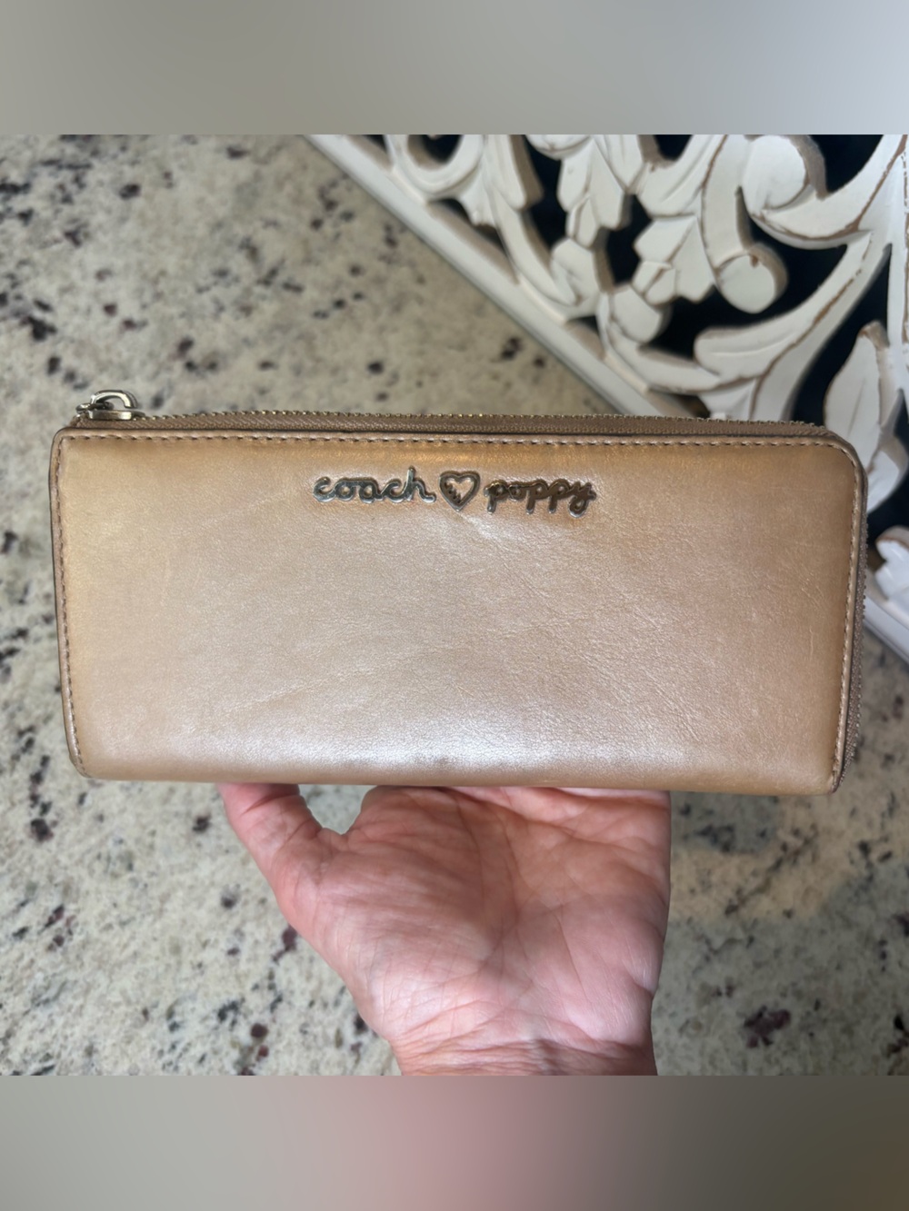 Coach Poppy Corner Zip Wallet in Metallic Goldtone
